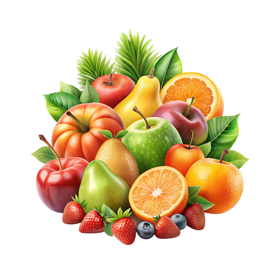 fresh-mix-fruits-with-leaves-white-background